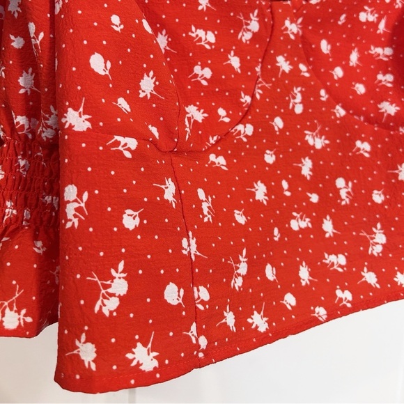 H&M Junior Puff Sleeve Crop Top Red Floral Shirt  Boho Top Summer Resort wear - Picture 5 of 9